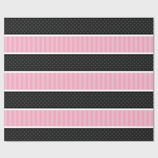 Patroon roonroze en zwarte poka Dot Stripes Cadeaupapier (Vlak)