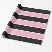 Patroon roonroze en zwarte poka Dot Stripes Cadeaupapier (Uitgerold)