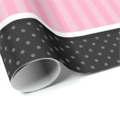 Patroon roonroze en zwarte poka Dot Stripes Cadeaupapier (Rol Hoek)