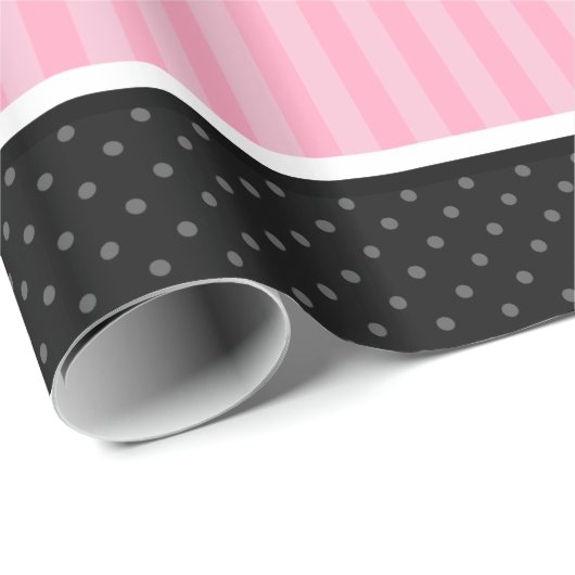 Patroon roonroze en zwarte poka Dot Stripes Cadeaupapier (Rol Hoek)