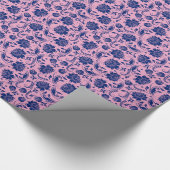 Patroon roze en Blauwe Floral Damaskers Cadeaupapier (Hoek)