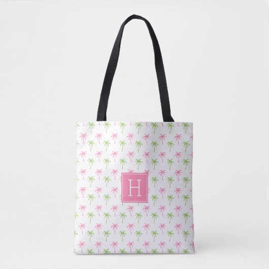 Patroon roze en groene handpalmen tote bag (Voorkant)