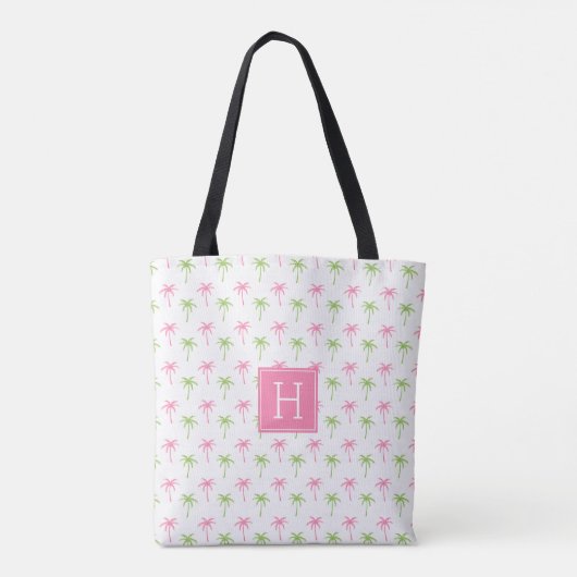 Patroon roze en groene handpalmen tote bag (Achterkant)