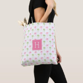 Patroon roze en groene handpalmen tote bag (Dichtbij)