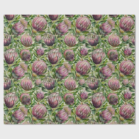 Patroon roze en groene Protea Flowers Cadeaupapier (Vlak)