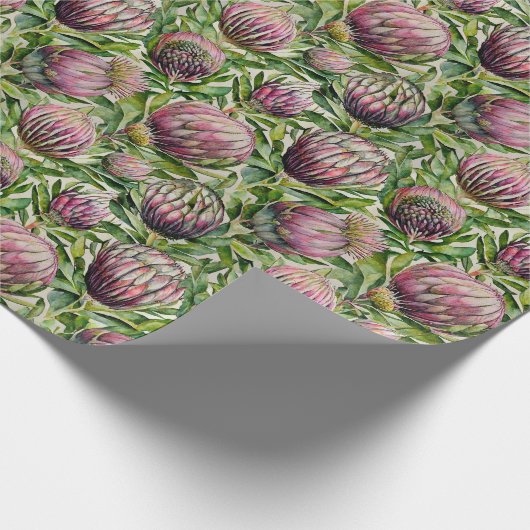 Patroon roze en groene Protea Flowers Cadeaupapier (Hoek)