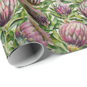 Patroon roze en groene Protea Flowers Cadeaupapier (Rol Hoek)