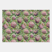 Patroon roze en groene Protea Flowers Inpakpapier Vel (Voorkant 3)