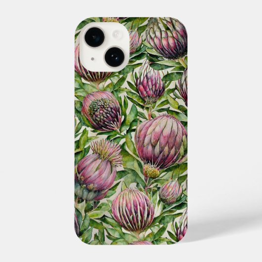 Patroon roze en groene Protea Flowers iPhone Hoesje (Achterkant)