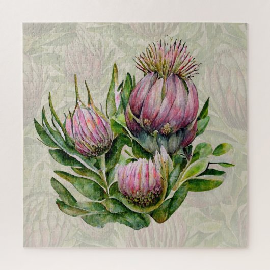 Patroon roze en groene Protea Flowers Legpuzzel (Verticaal)