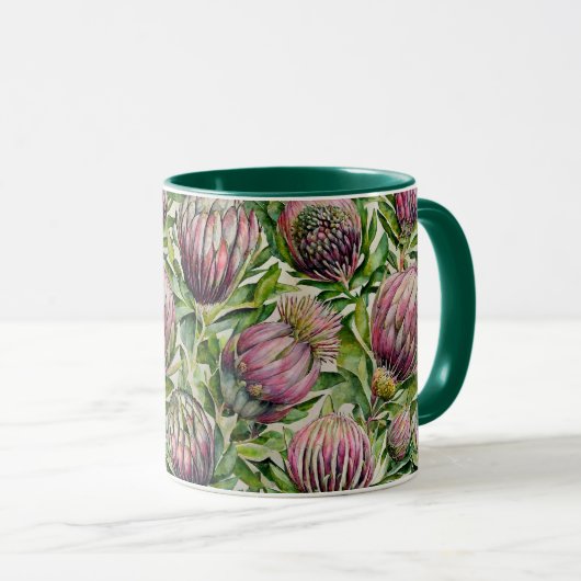 Patroon roze en groene Protea Flowers Mok (Voorkant rechts)