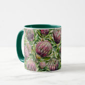 Patroon roze en groene Protea Flowers Mok (Voorkant links)