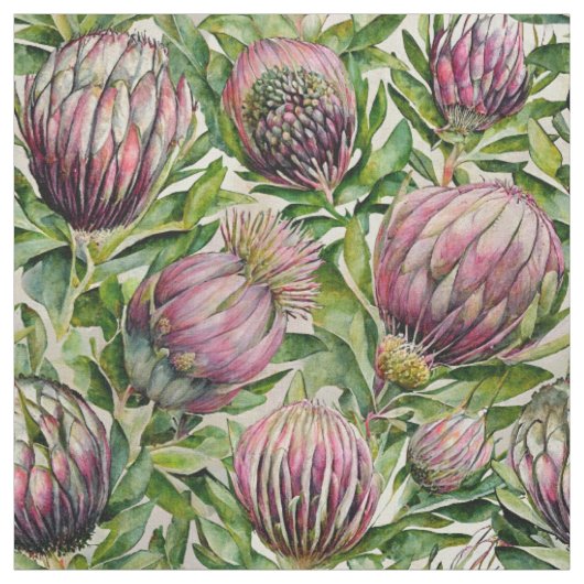Patroon roze en groene Protea Flowers Stof (Swatch)