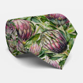 Patroon roze en groene Protea Flowers Stropdas (Opgerold)