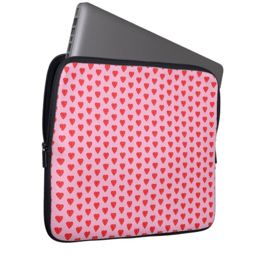 Patroon roze en rode harten laptop sleeve (Voorkant Rechts)