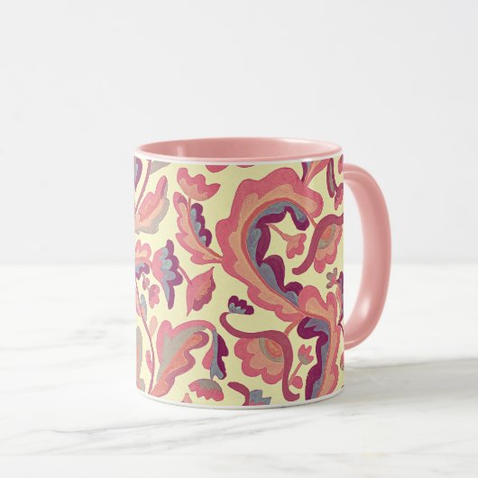 Patroon Roze Perzik Retro Stijl Mok Cup (Voorkant rechts)