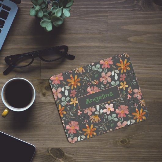 Patroon roze waterverf botanische grijze muismat