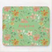 Patroon roze waterverf botanische groene muismat (Voorkant)