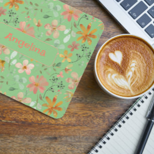 Patroon roze waterverf botanische groene muismat