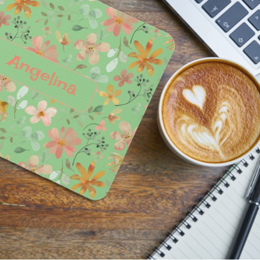 Patroon roze waterverf botanische groene muismat