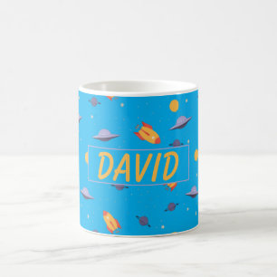 Patroon ruimte oranje turquoise naam koffiemok