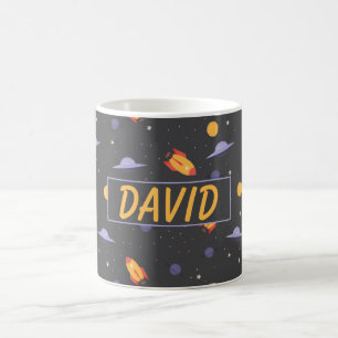 Patroon ruimte oranje zwart naam koffiemok