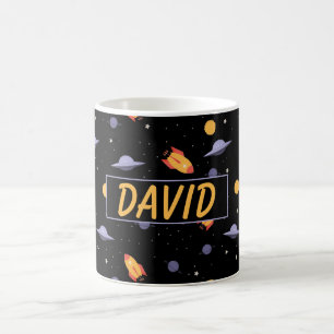 Patroon ruimte oranje zwart naam koffiemok