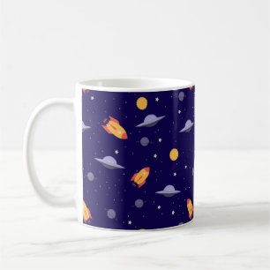 Patroon ruimte ufo oranje blauw koffiemok