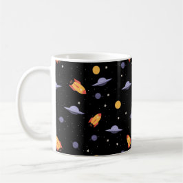 Patroon ruimte ufo oranje zwart koffiemok