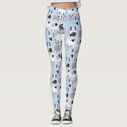 Patroon Schattige Schapenpastel Blauw Kleur Minima Leggings (Voorkant)