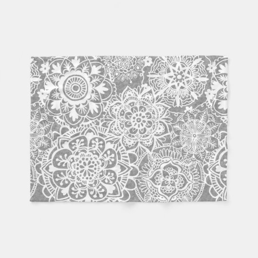 Patroon Soft Grey en White Mandala Fleece Deken (Voorkant (Horizontaal))