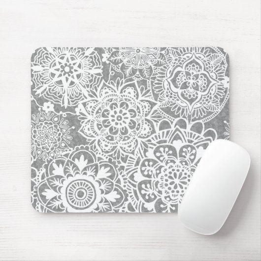 Patroon Soft Grey en White Mandala Muismat (Met muis)