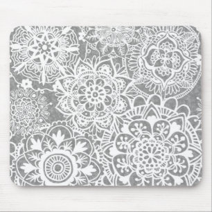 Patroon Soft Grey en White Mandala Muismat