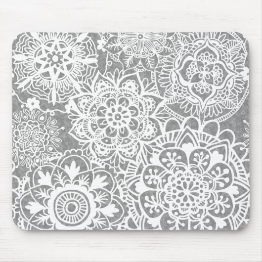 Patroon Soft Grey en White Mandala Muismat (Voorkant)