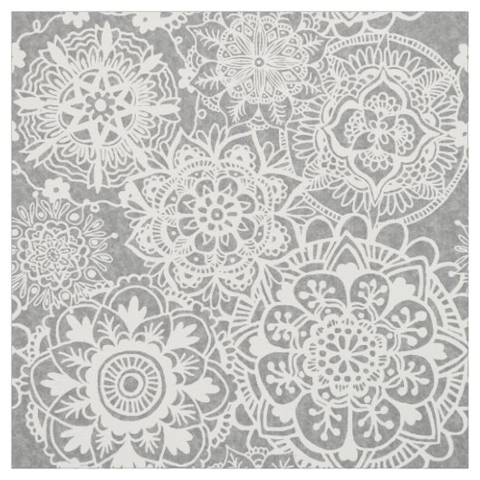Patroon Soft Grey en White Mandala Stof (Swatch)