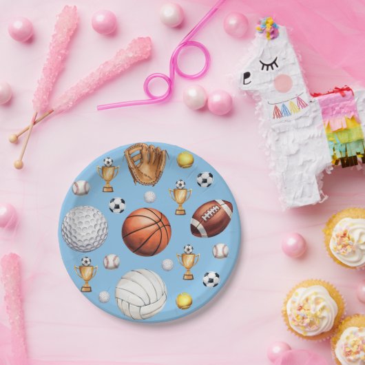 Patroon Sport thema Voetbal Tennis Baseball Papieren Bordje (Feest)