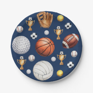 patroon sportief gethematiseerd voetbal tennis hon papieren bordje