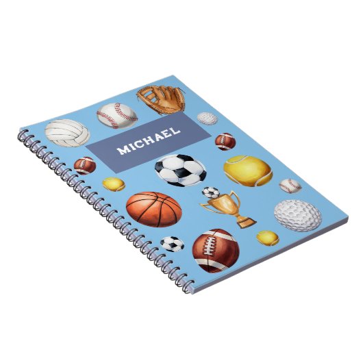 patroon sportief getint voetbal tennis honkbal  notitieboek (Rechterzijde)