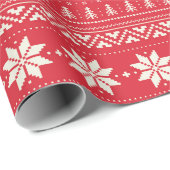 Patroon Stripes Rood & Wit sneeuwvlok Kerstmis Cadeaupapier (Rol Hoek)