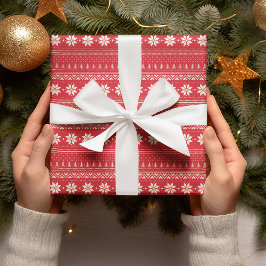 Patroon Stripes Rood & Wit sneeuwvlok Kerstmis Cadeaupapier