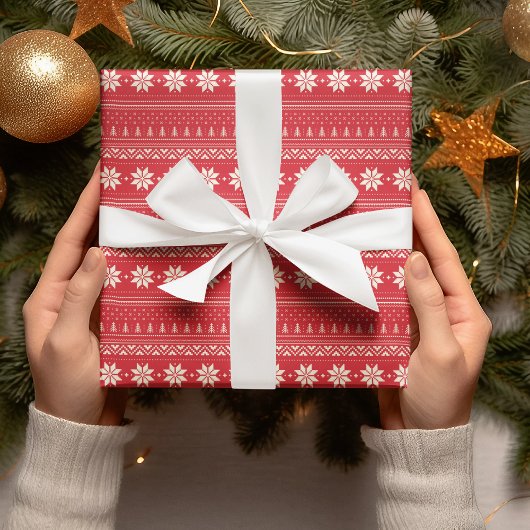 Patroon Stripes Rood & Wit sneeuwvlok Kerstmis Cadeaupapier