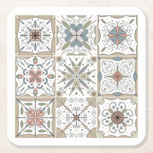 Patroon Tegel Mozaïek Kartonnen Onderzetters (Voorkant)