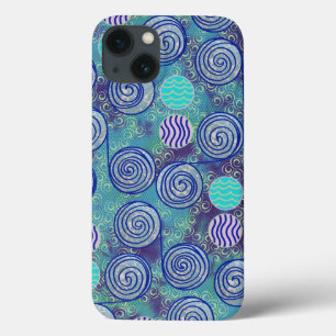 Patroon Tie Dye Blue Circles iPhone 13 Hoesje