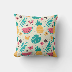 Patroon Tropisch Fruit Watermeloen Ananas En Bloem Kussen