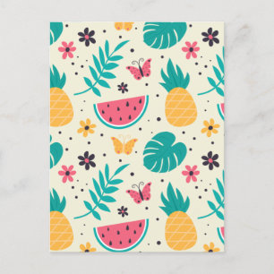 Patroon Tropische Fruit Watermelon Pineappel Briefkaart