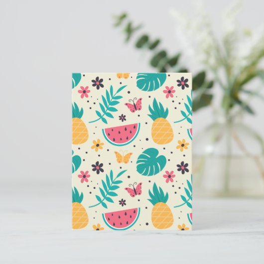 Patroon Tropische Fruit Watermelon Pineappel Briefkaart (Staand voorkant)