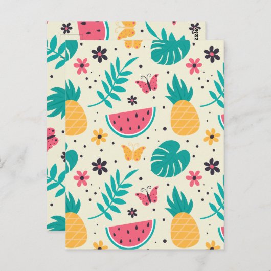 Patroon Tropische Fruit Watermelon Pineappel Briefkaart (Voorkant / Achterkant)