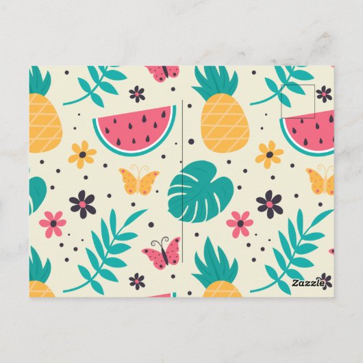 Patroon Tropische Fruit Watermelon Pineappel Briefkaart (Achterkant)