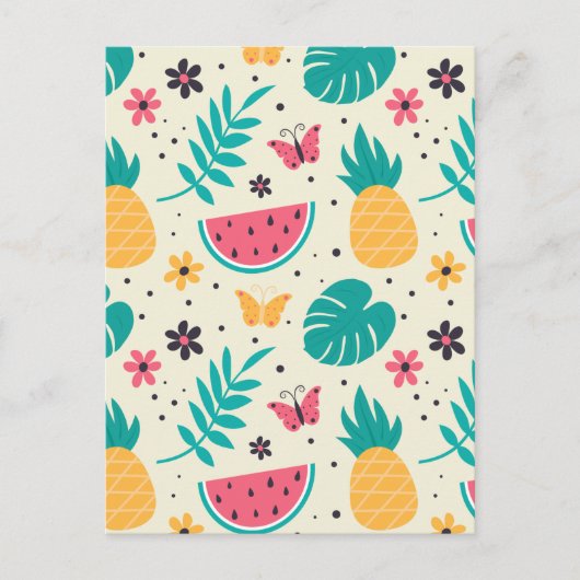 Patroon Tropische Fruit Watermelon Pineappel Briefkaart (Voorkant)