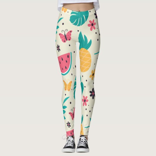 Patroon Tropische Fruit Watermelon Pineappel Leggings (Voorkant)